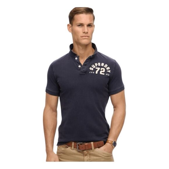 Superdry Vintage Athletic Polo Shirt Eclipse Navy Blue XL - Picture 2 of 14